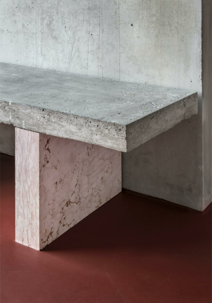 design of a handmade cement and marble bench