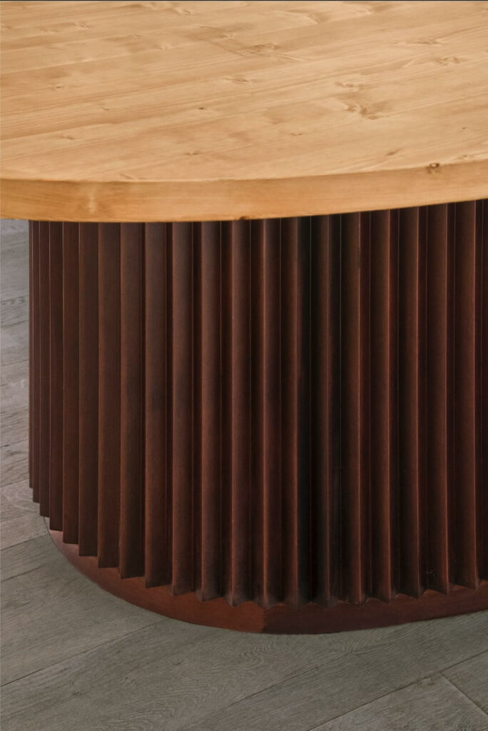 the furniture detail of the design table is wood