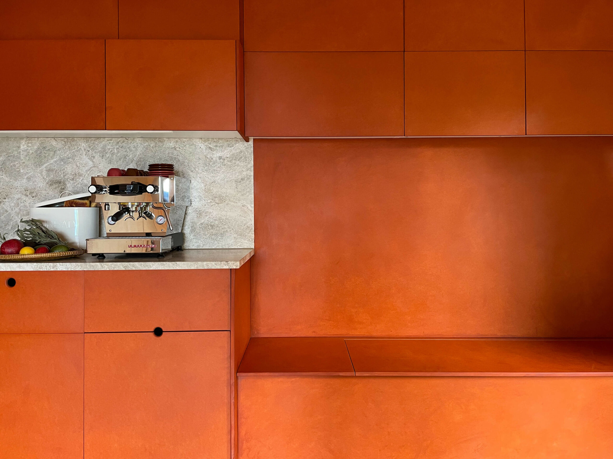 AUTHOS architecture renovation apartment kitchen orange MDF marble scaled