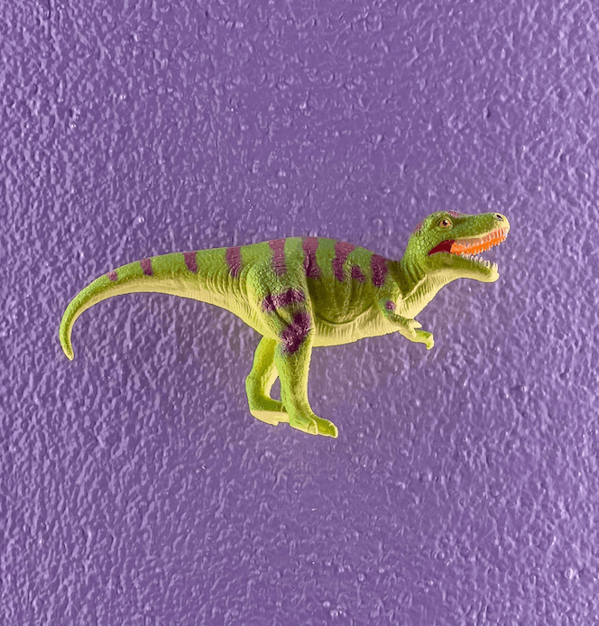 dinosaur on the wall of the toilets for the restaurant